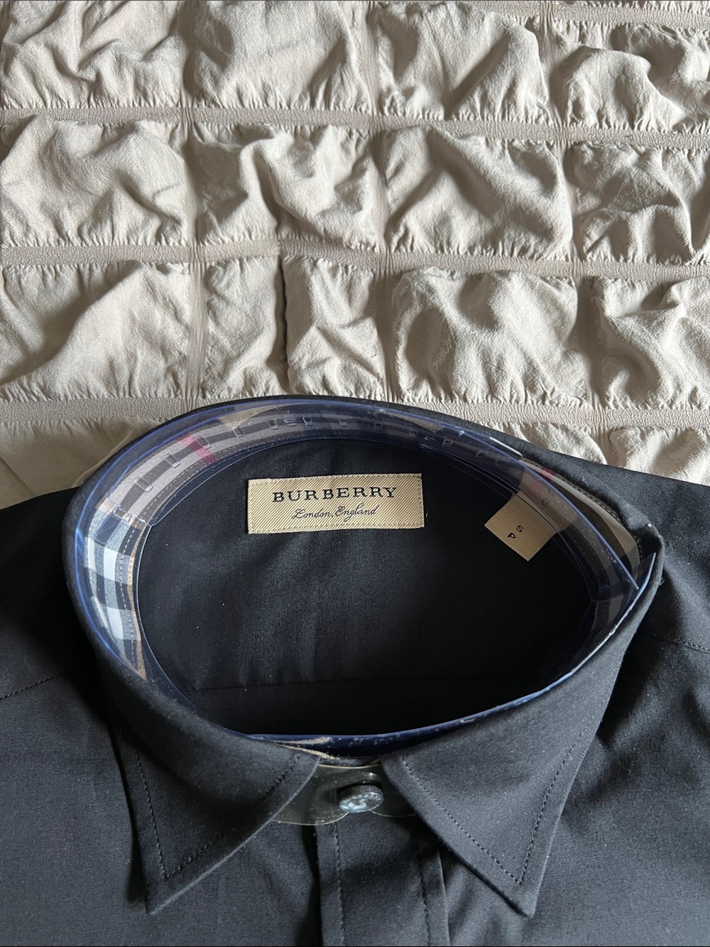 Burberry Black Long Sleeve Dress Shirt with Check Cuff Accent - Picture 3 of 3
